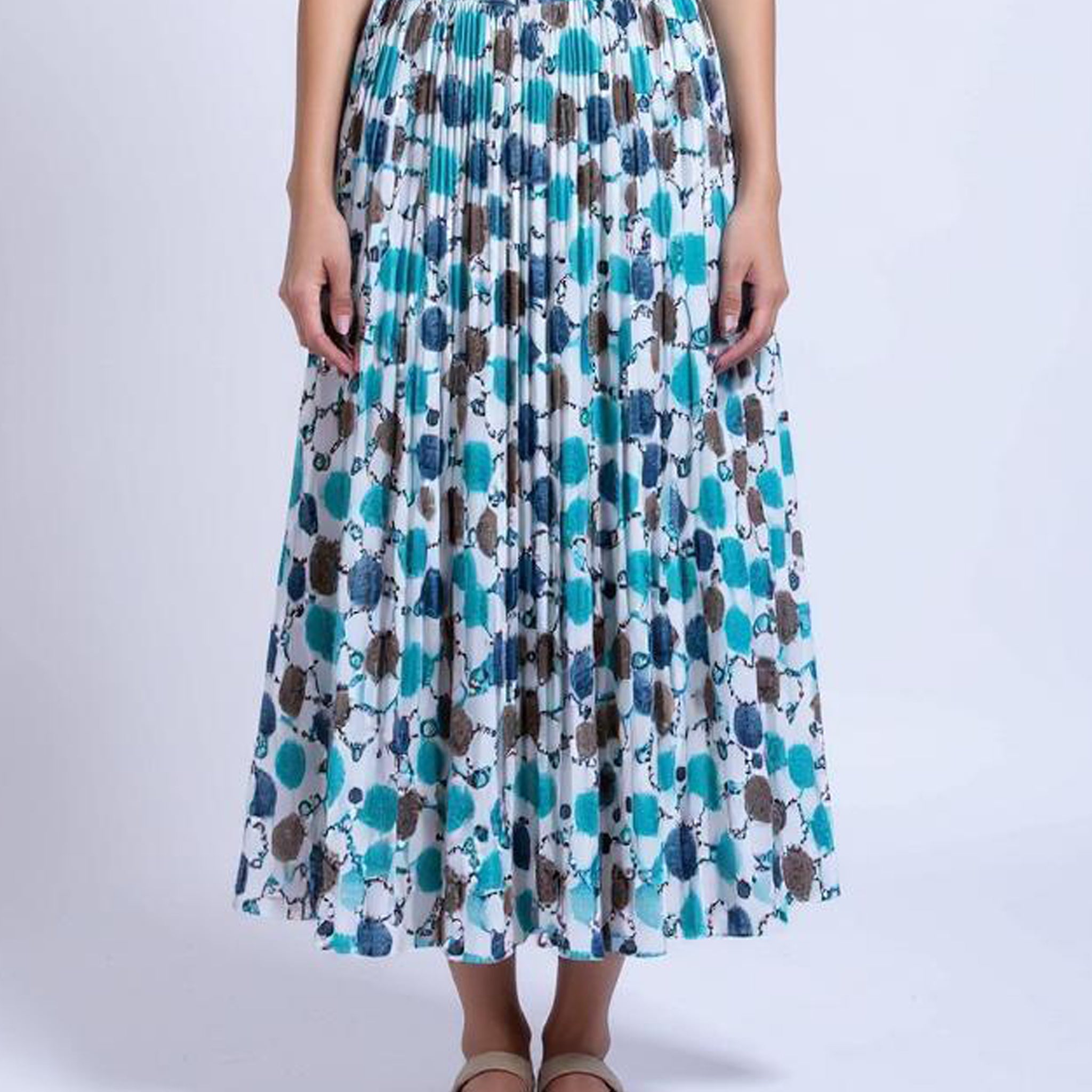 Floral Pleated A-Line Midi Skirt - Multi