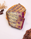 Exquisite Kanchipuram Pure Silk Saree with Intricate Zari Motifs and Contrast Border - Gold