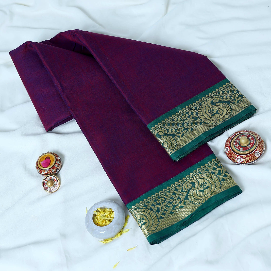 Purple Mangalagiri Cotton Saree for Women | Festive Summer Collection | Jeyachandran - Full View