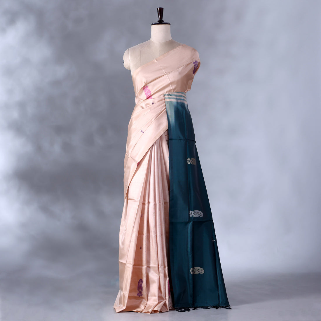 Peach Banana Pith Semi Silk Saree for Women | Wedding & Festive occasion | Jeyachandran - Full View
