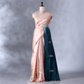 Peach  Banana Pith Saree with  Butta Motifs & Traditional Zari Woven Border -Full View