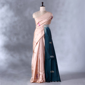 Peach Banana Pith Semi Silk Saree for Women | Wedding & Festive occasion | Jeyachandran - Full View