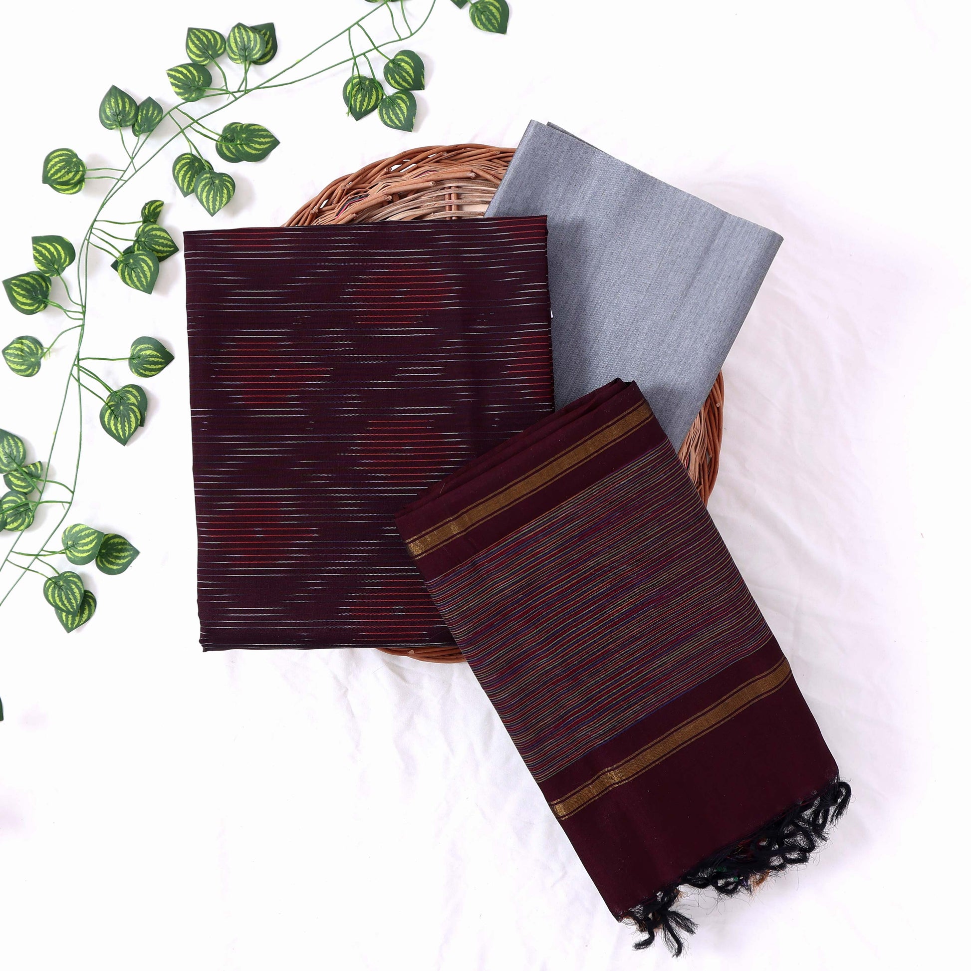Maroon Cotton Unstitched Salwar Material for Women | Ethnic Summer Collection | Jeyachandran - Full View