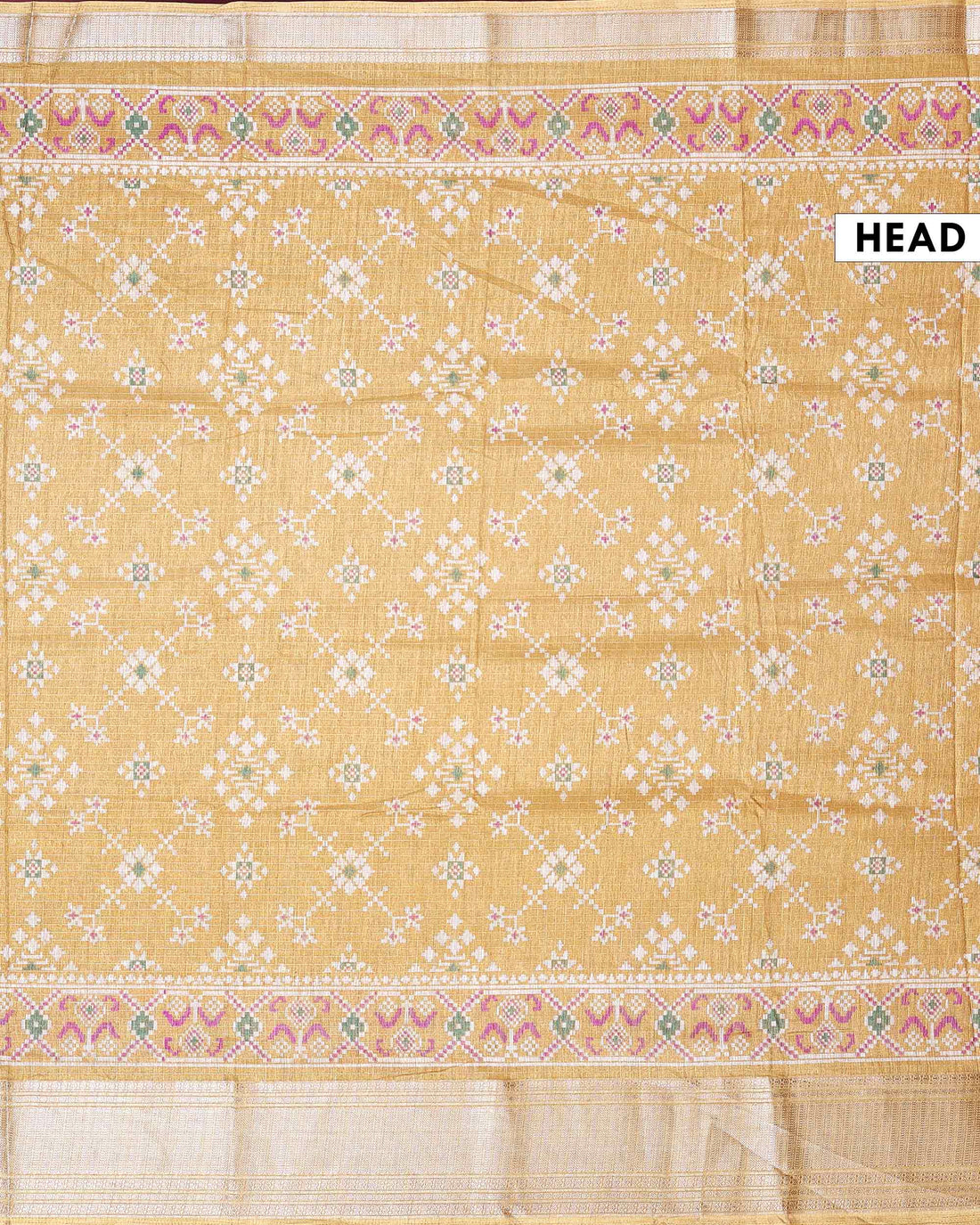 Elegant Dola Silk Saree with All-Over Geometric Floral Motifs and Traditional Zari Woven Border - Mustard Yellow