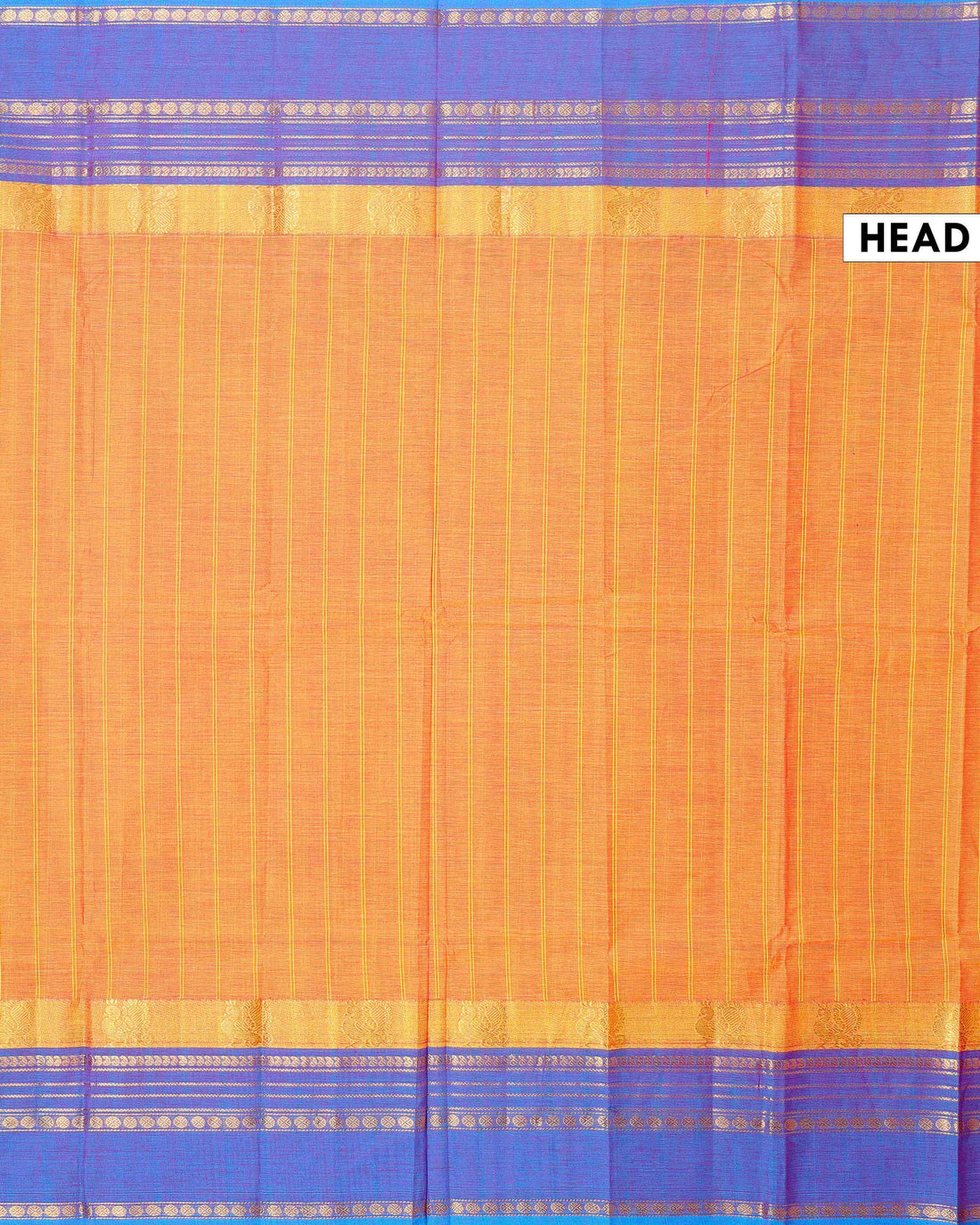 Traditional Chettinad Cotton Saree with Stripe Body and Peacock Motif Border - Sandal