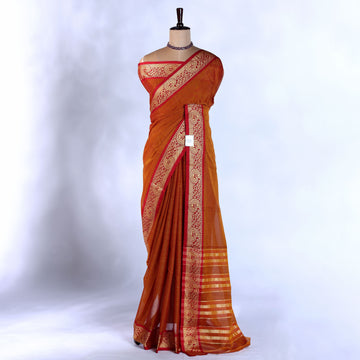 Orange Mangalagiri Cotton Saree for Women | Festive Summer Collection | Jeyachandran - Full View