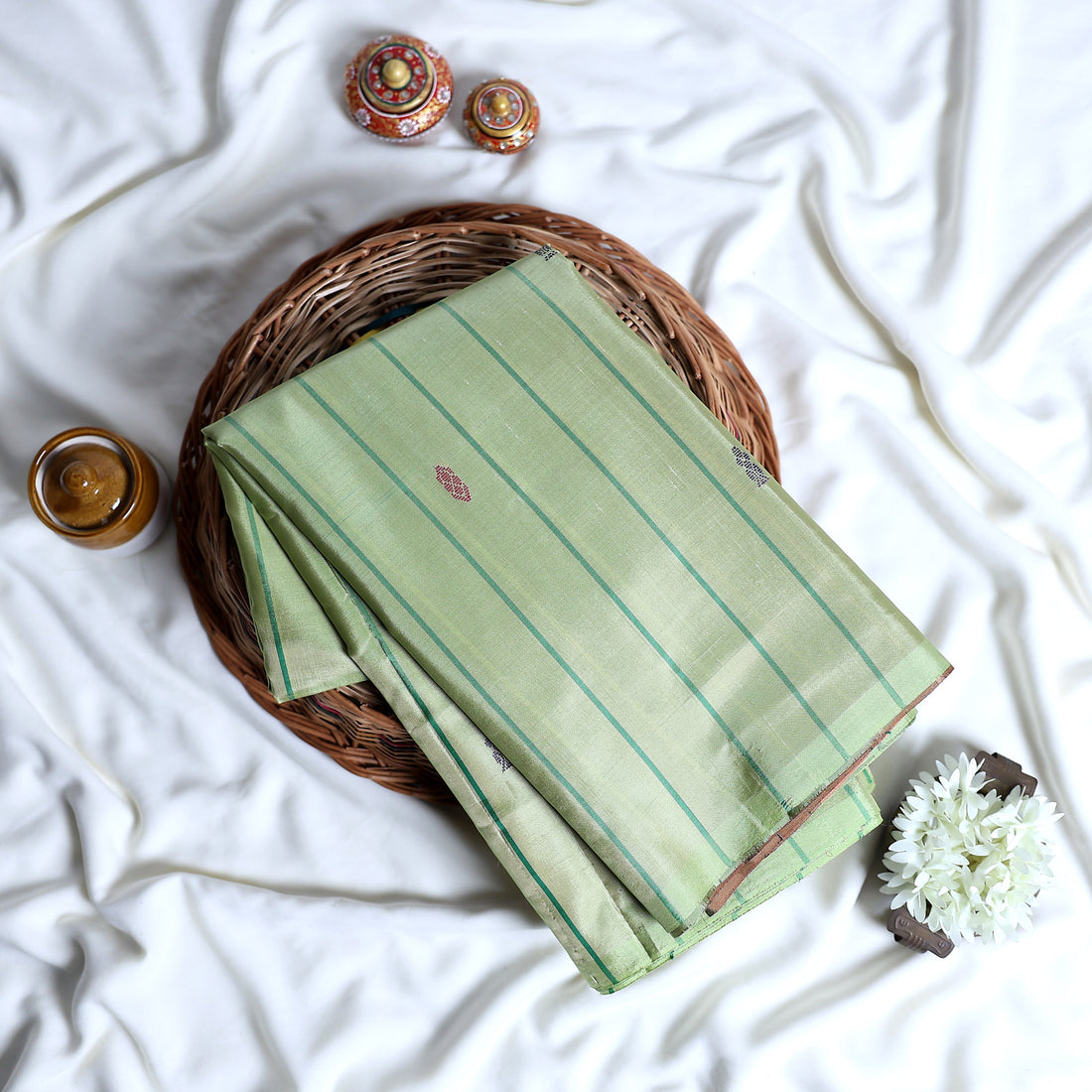 Green Banana Pith Semi Silk Saree for Women | Wedding & Festive occasion | Jeyachandran - Full View