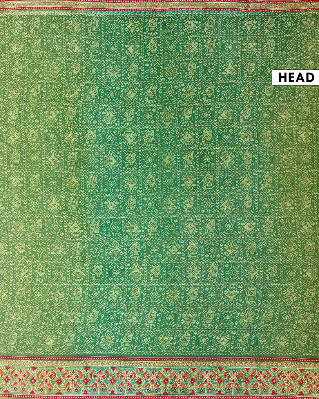 Elegant Lightweight Georgette Saree with Intricate Tribal Inspired Bandhani Motifs and Decorative Woven Border - Green