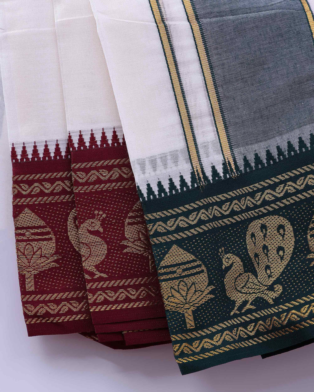 Traditional Men’s Handloom Cotton Dhoti  9*5 Meter with Elegant Multi Border - Off White