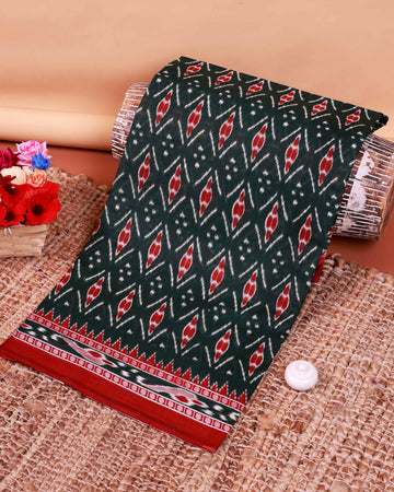 All-Over Floral Printed Voile Saree with Intricate Contrast Border – Green