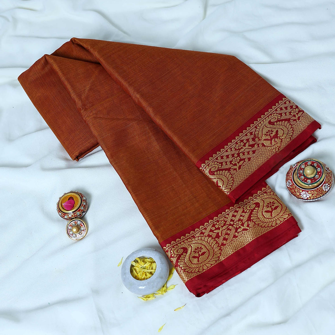 Orange Mangalagiri Cotton Saree for Women | Festive Summer Collection | Jeyachandran - Full View