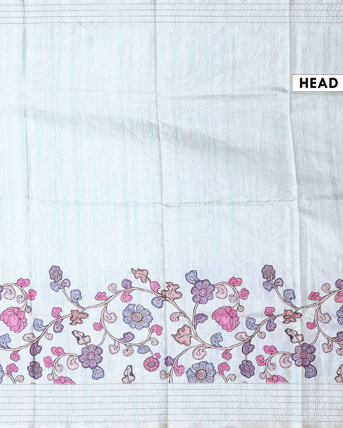 Classic Semi Tussar Saree with Floral Printed Body and a Subtle Border - Pastel Green