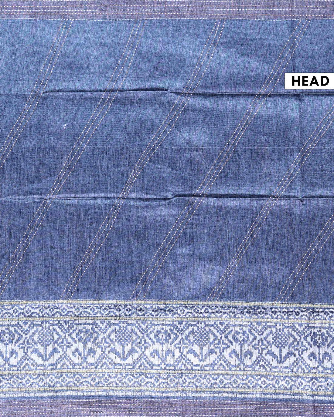 Semi Tussar Silk Saree with Diagonal Thread Detailing and Intricately Woven Traditional Floral Border - Blue