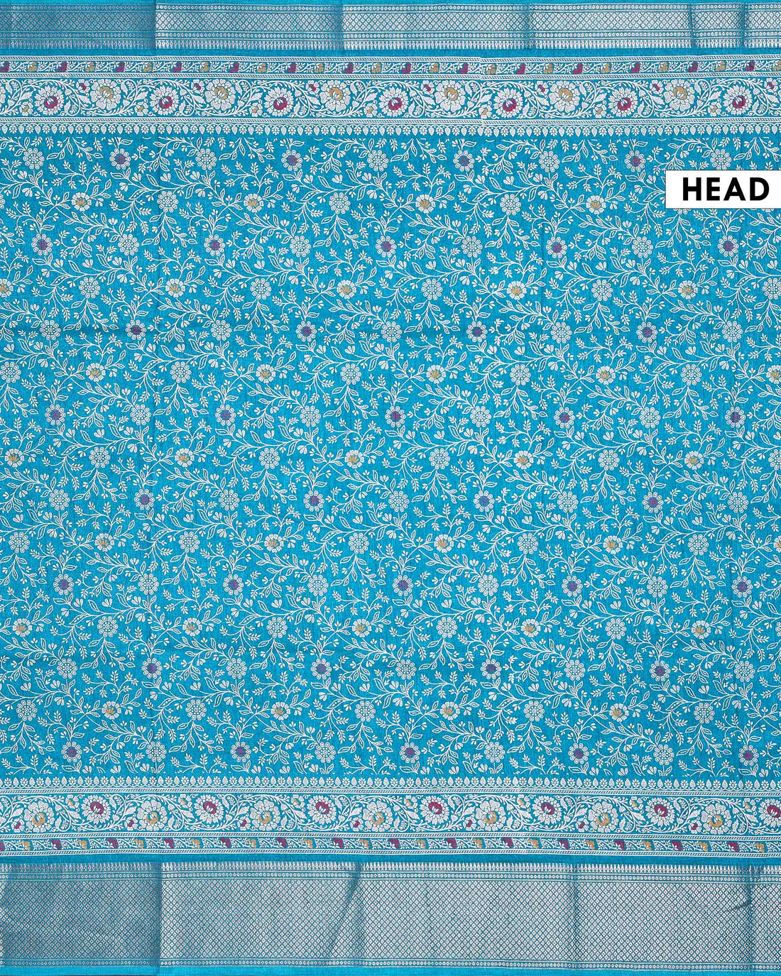 Traditional Dola Silk Saree with All-Over Floral Vine Motifs and Rich Traditional Zari Woven Border -  Turquoise Blue