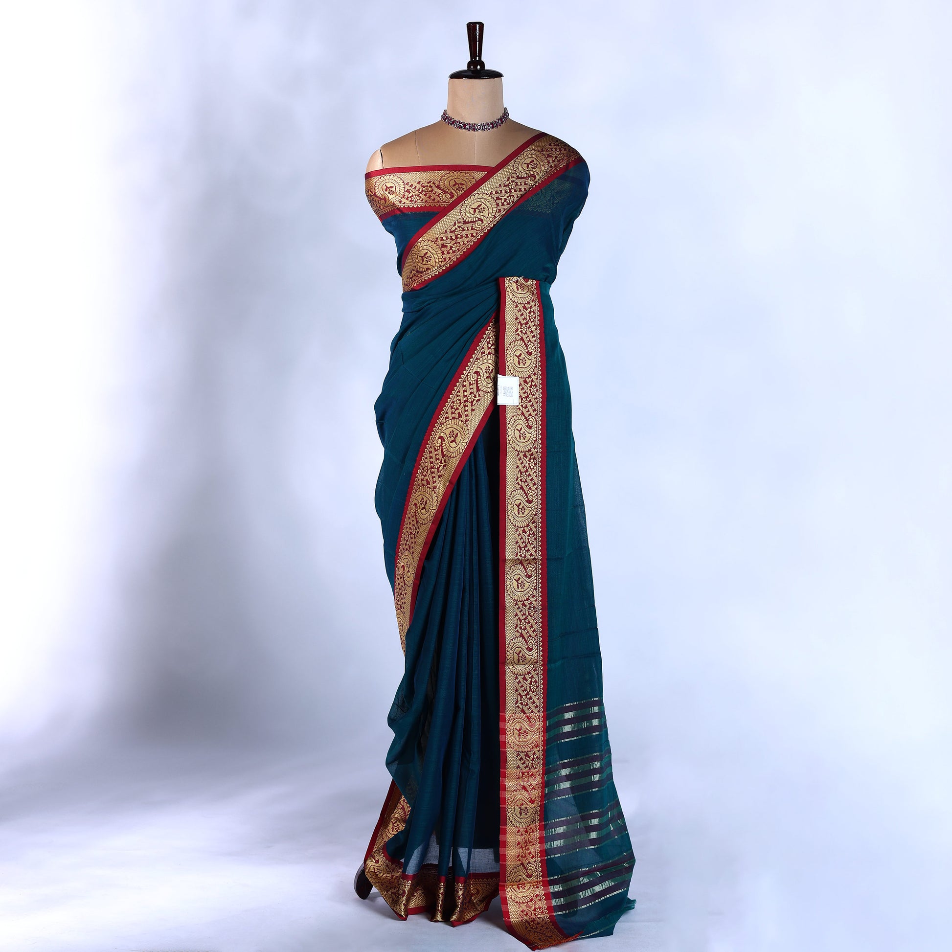 Teal Mangalagiri Cotton Saree for Women | Festive Summer Collection | Jeyachandran - Full View