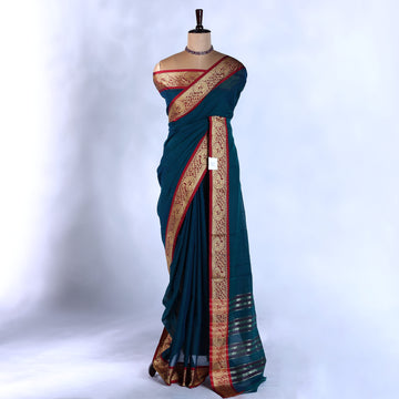 Teal Mangalagiri Cotton Saree for Women | Festive Summer Collection | Jeyachandran - Full View