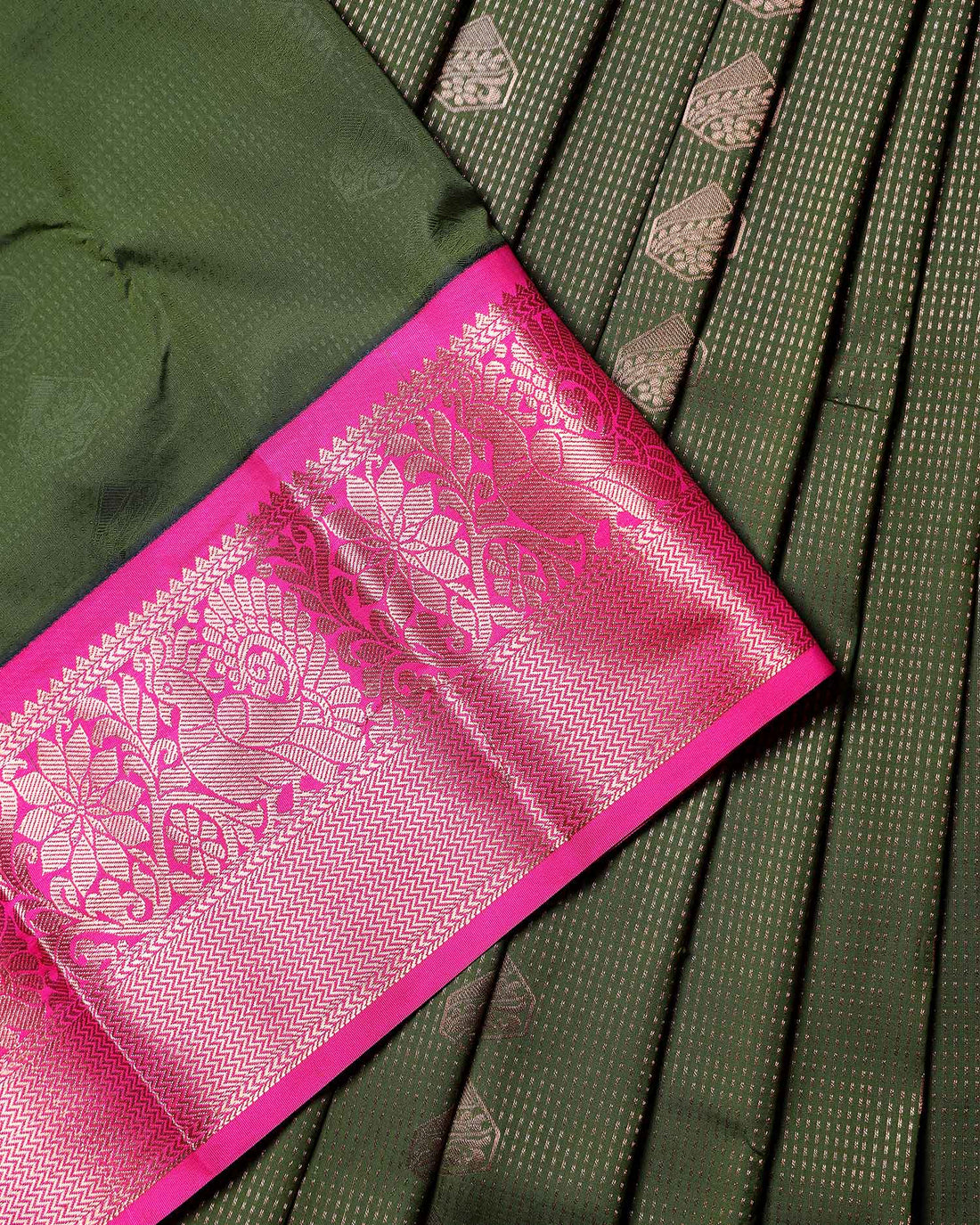 Traditional Kids Pattu Pavadai Material with All Over Zari Buttas and Rich Woven Border - Green