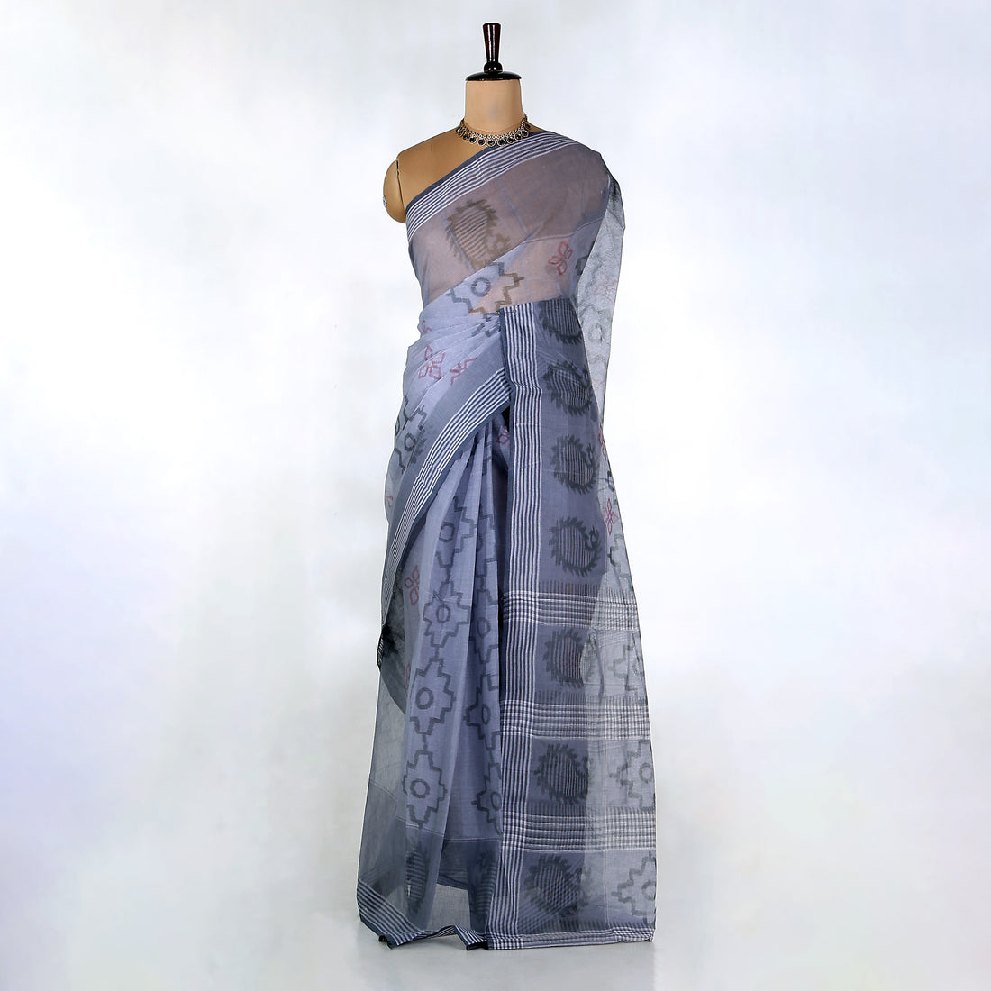 Grey Bengal Cotton Saree For Women | Daily Office Wear Summer Collection | Jeyachandran - Full View