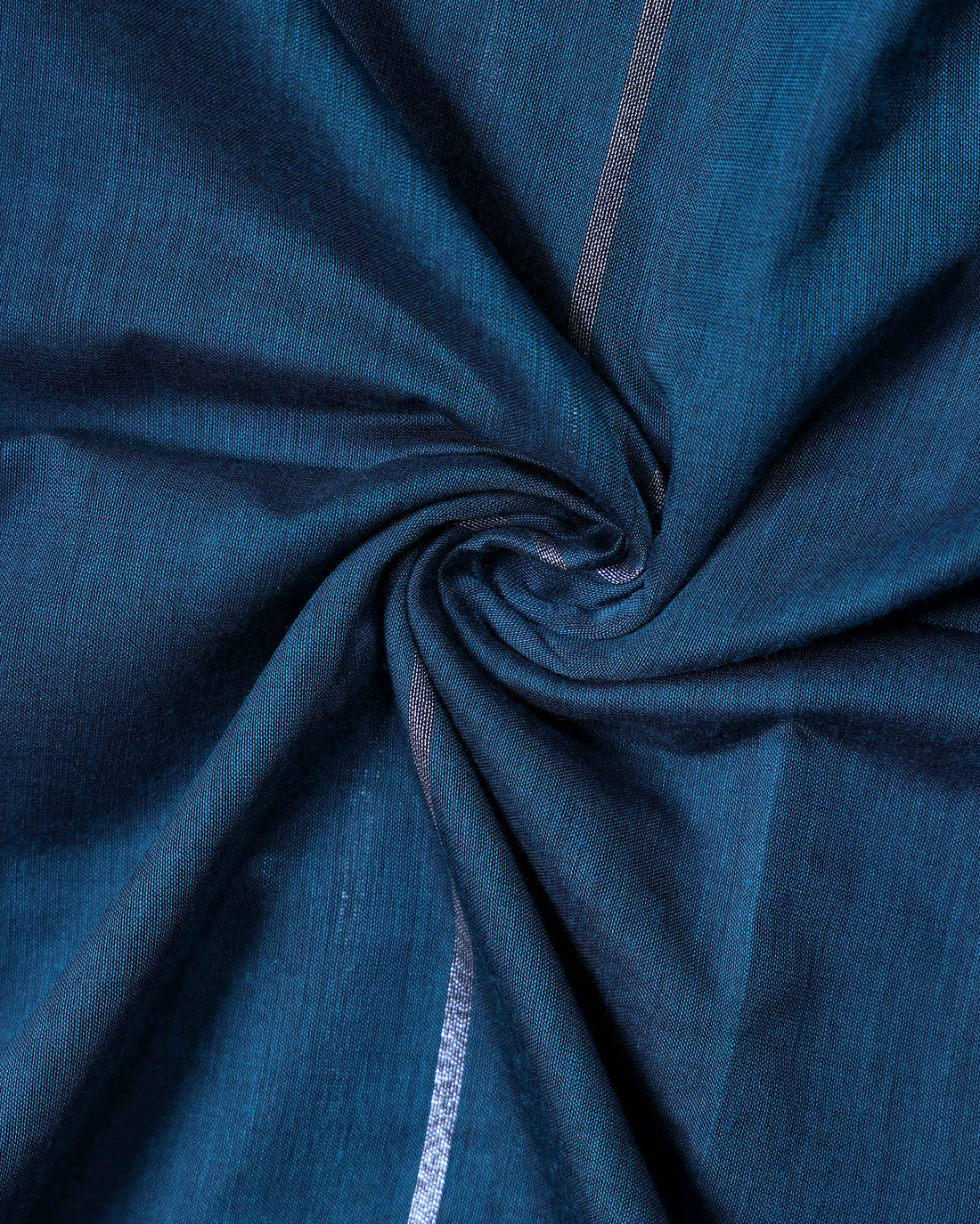 Handloom Khadi Cotton Saree with Woven Stripe Border and Contrast Printed Blouse Piece - Teal