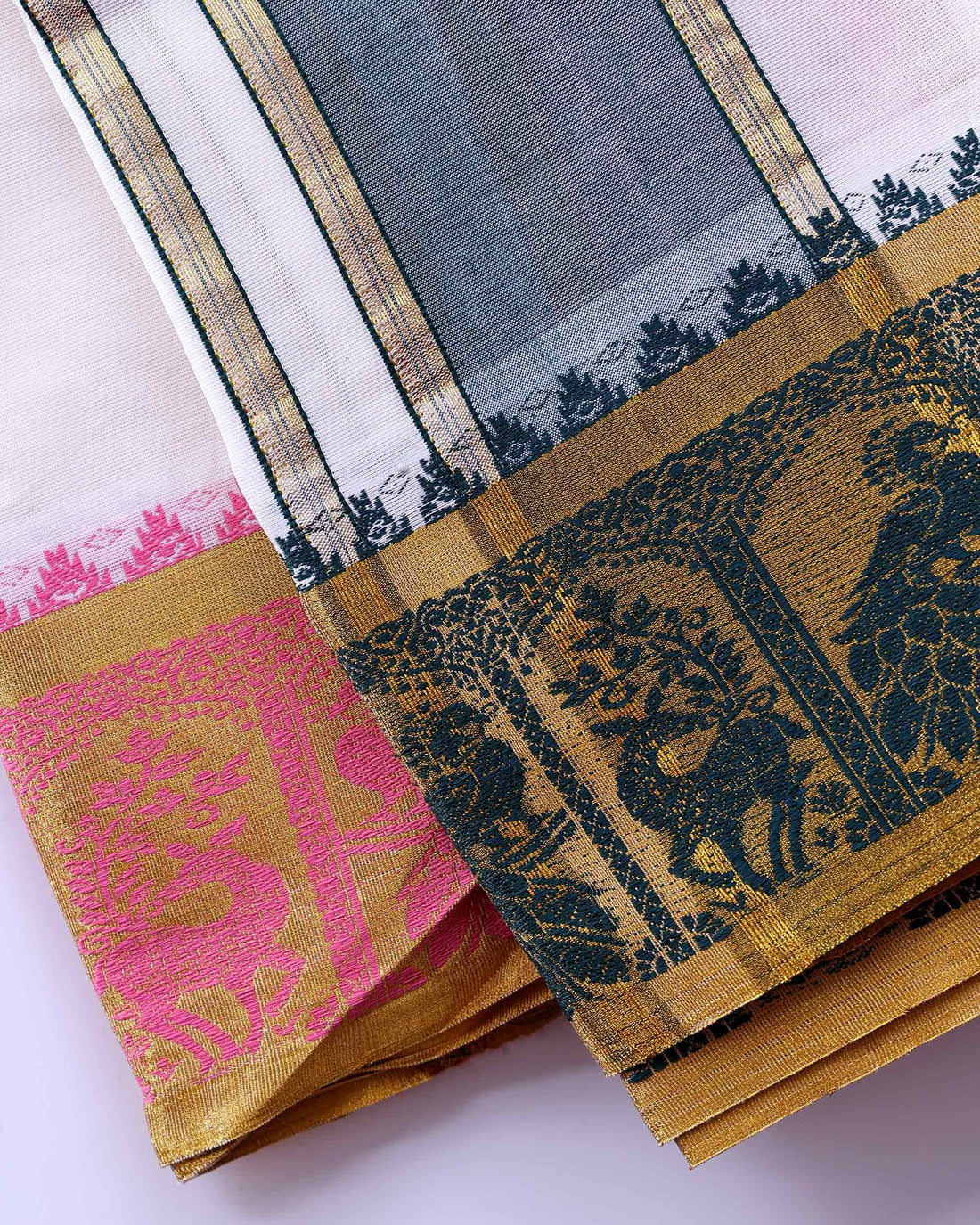 Traditional Men’s Handloom Cotton Dhoti  9*5 Meter with Elegant Multi Border - Off White