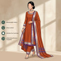 Women's Pure Cotton Salwar Material In Orange With Matching Pants And Dupatta - Front View
