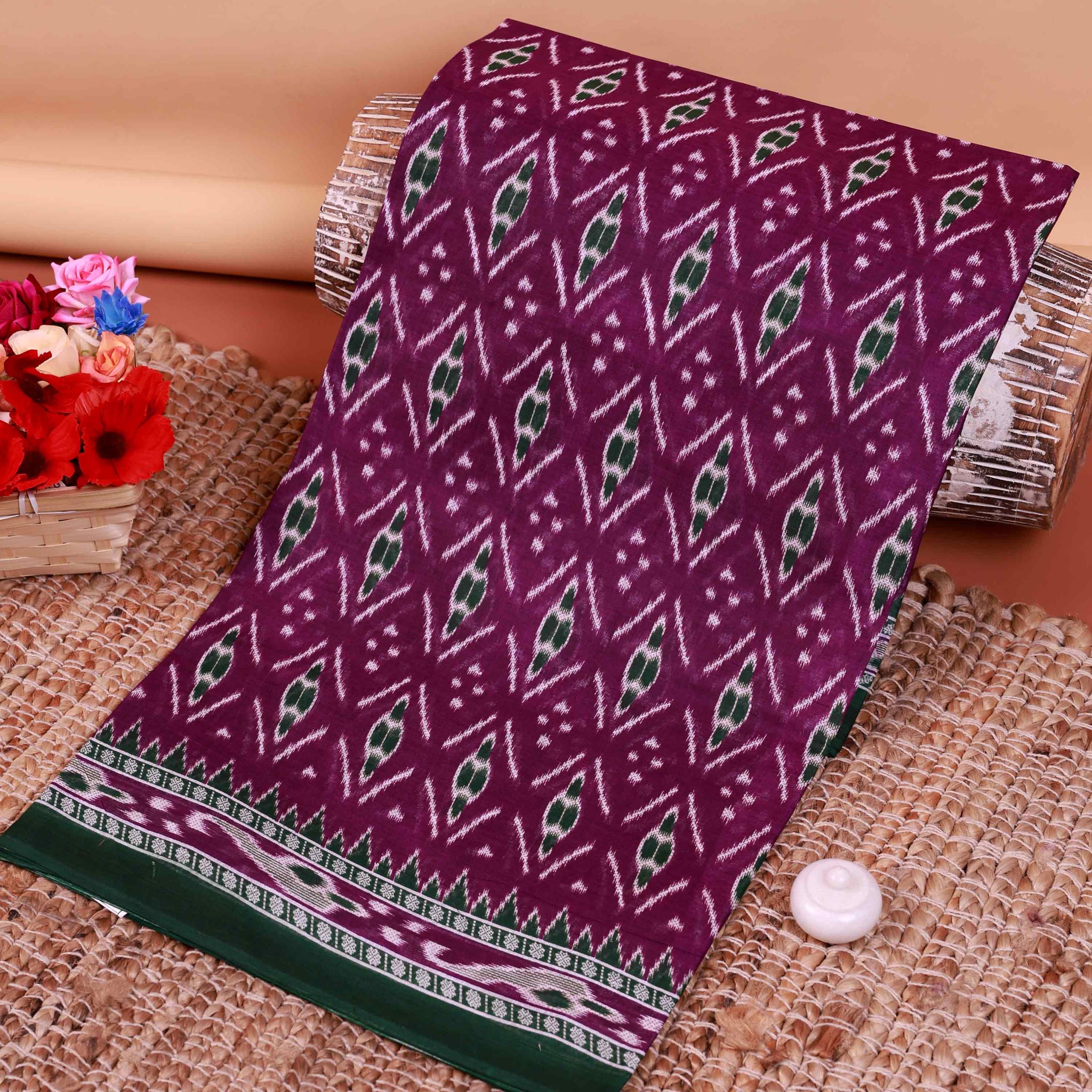 All-Over Floral Printed Voile Saree with Intricate Contrast Border – Purple