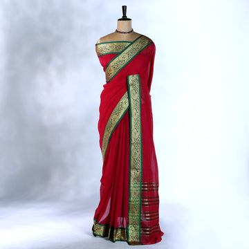 Light Red Mangalagiri Cotton Saree for Women | Festive Summer Collection | Jeyachandran - Full View