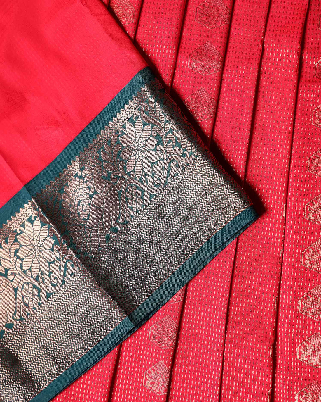 Traditional Kids Pattu Pavadai Material with All Over Zari Buttas and Rich Woven Border - Red
