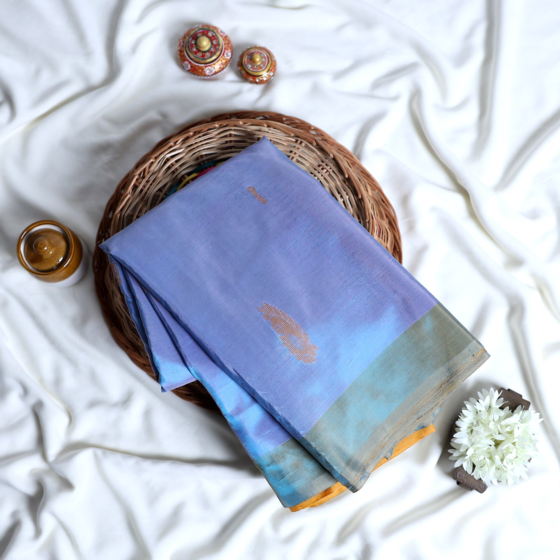 Banana Pith Saree With Elegant Gold Zari Border