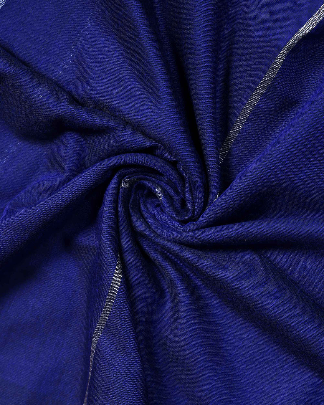 Handloom Khadi Cotton Saree with Woven Stripe Border and Contrast Printed Blouse Piece - Royal Blue