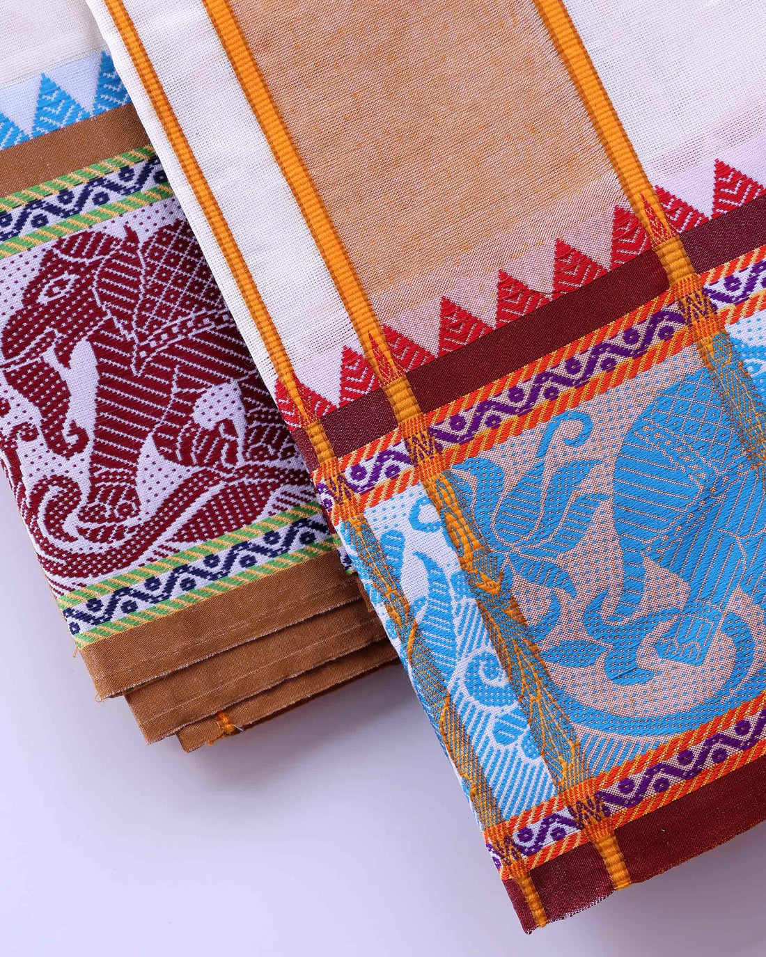 Traditional Men’s Handloom Cotton Dhoti  9*5 Meter with Elegant Multi Border - Off White