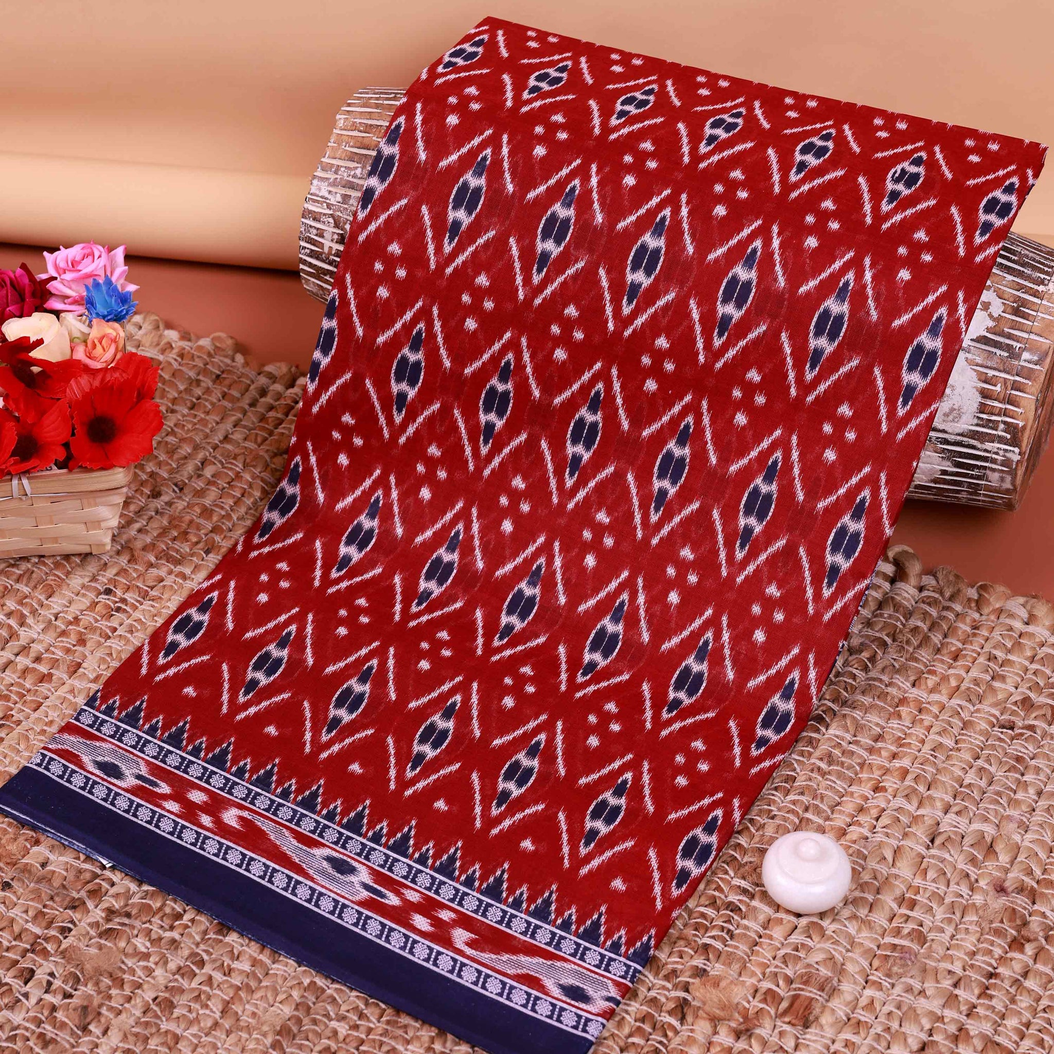 All-Over Floral Printed Voile Saree with Intricate Contrast Border – Red