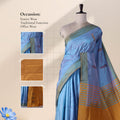 Banana Pith Saree in Blue with Yellow Pallu and Intricate Gold Zari Border