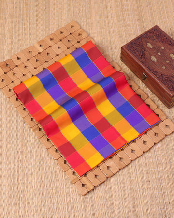 Traditional Checked Pattern 1 Meter Soft Semi Silk Women's Blouse Material – Multi