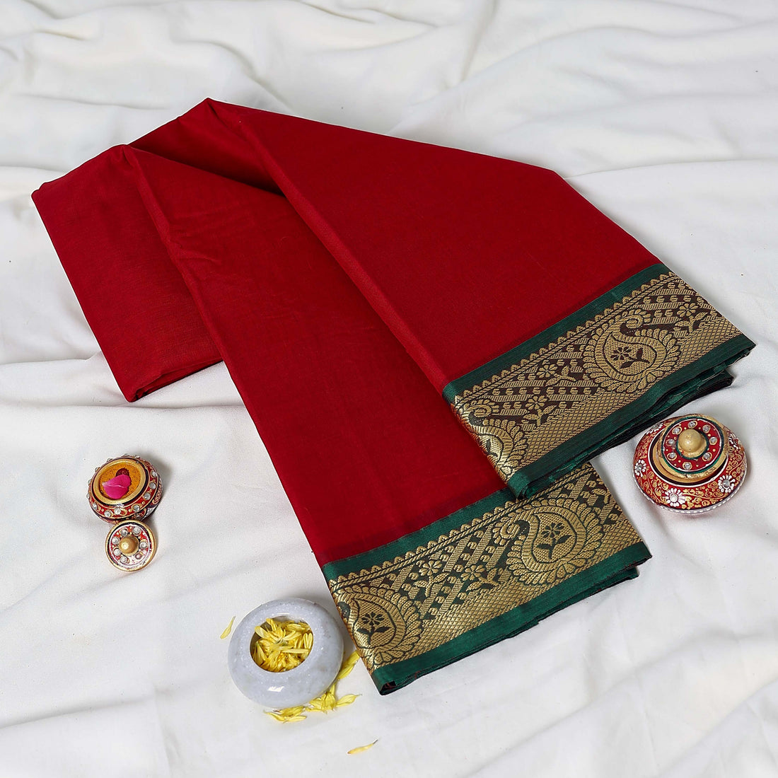 Light Red Mangalagiri Cotton Saree for Women | Festive Summer Collection | Jeyachandran - Full View