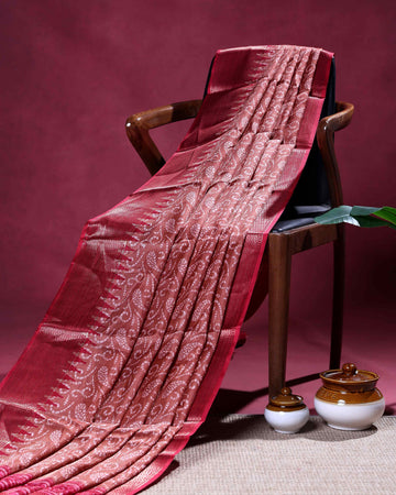 Elegant Dola Silk Saree with Intricate Traditional Motif Weaving and Rich Zari Woven Border with Textured Pallu - Rust Red