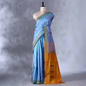 Blue Banana Pith Semi Silk Saree for Women | Wedding & Festive occasion | Jeyachandran
