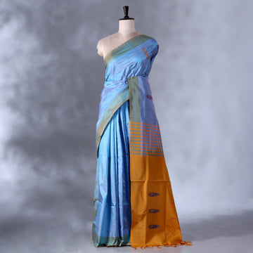 Blue Banana Pith Semi Silk Saree for Women | Wedding & Festive occasion | Jeyachandran - Full View
