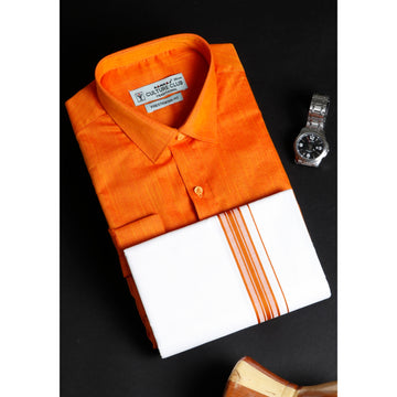Mens Orange Ramaraj Culture Club Traditional Prestigious Fit Shirt & Dhothi Set