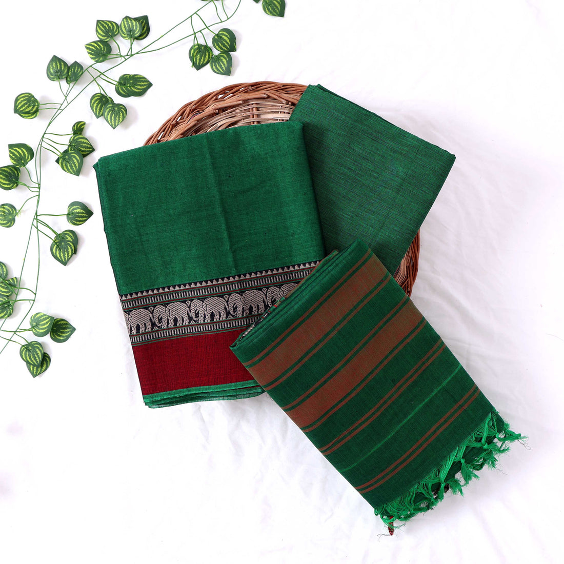 Green Cotton Unstitched Salwar Material for Women | Ethnic Summer Collection | Jeyachandran - Full View