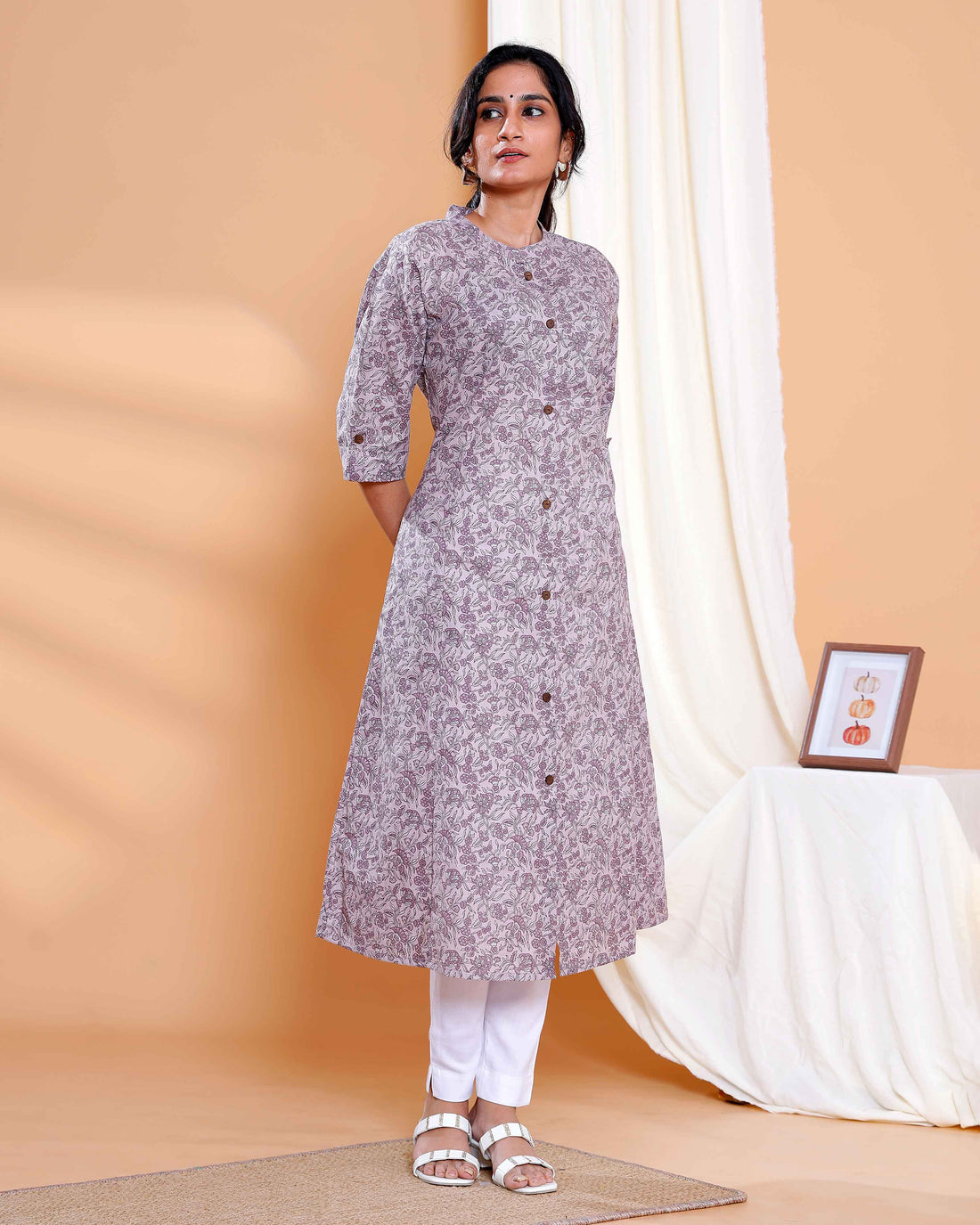 Grey Ajrakh Shifat Printed Cotton A-Line Kurta