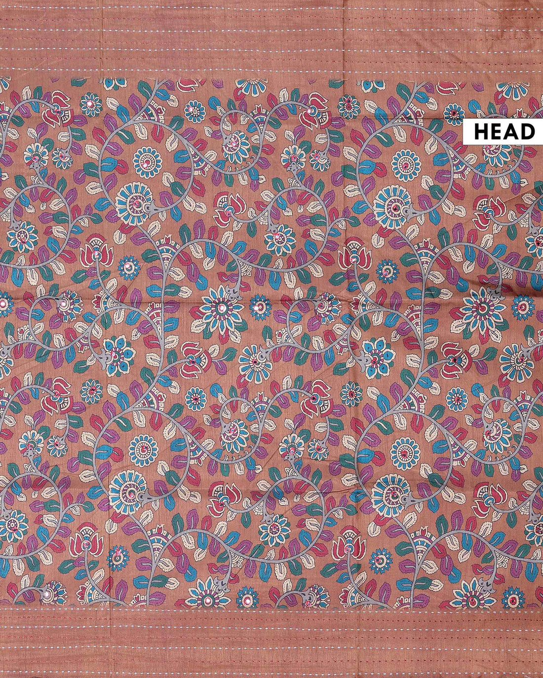 Elegant Semi Tussar Silk Saree with All-Over Floral Vine Print and Elegant Thread Work Border - Dark Brown