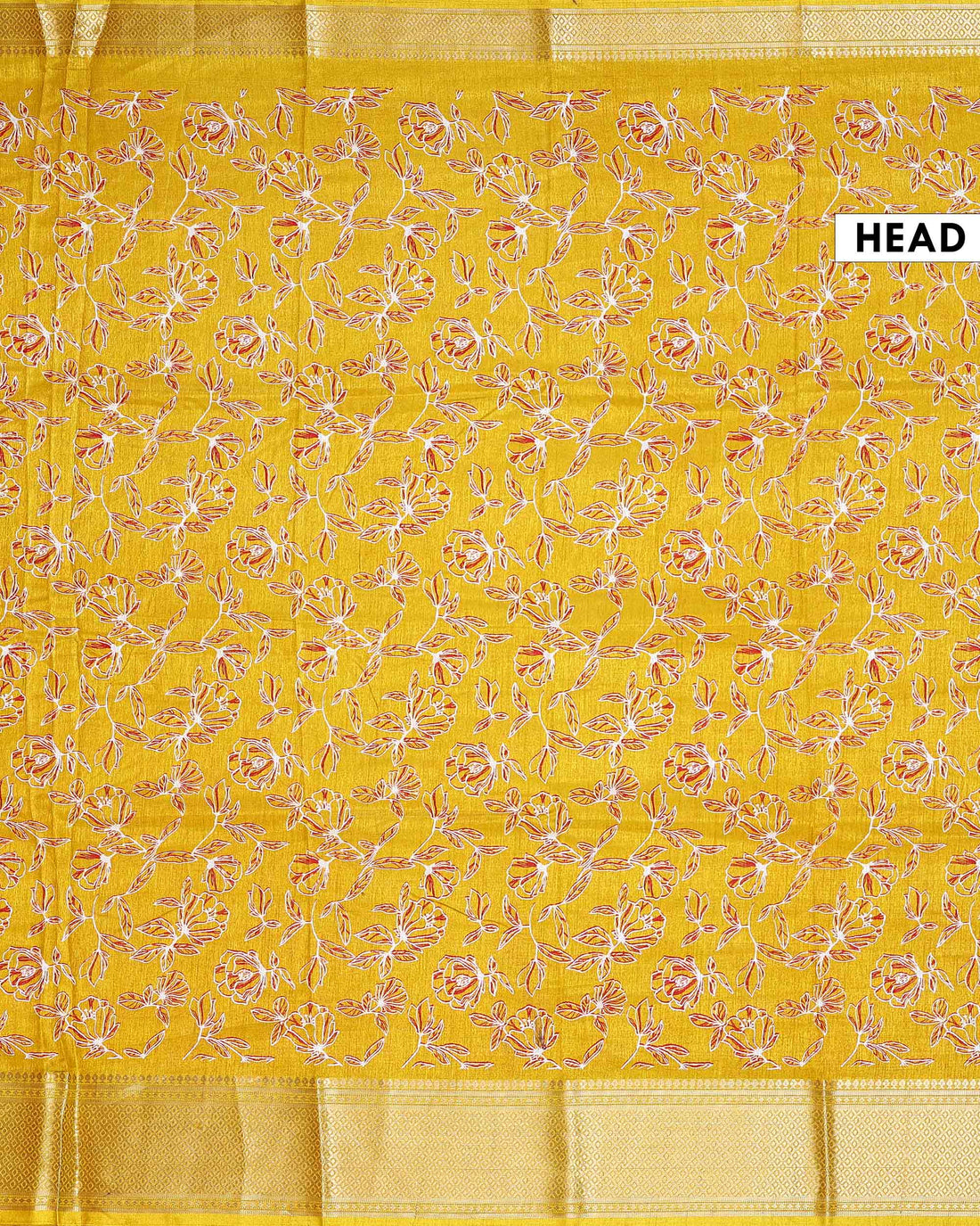 Elegant Dola Silk Saree with Floral Vine Print and Ornate Woven Zari Border - Yellow