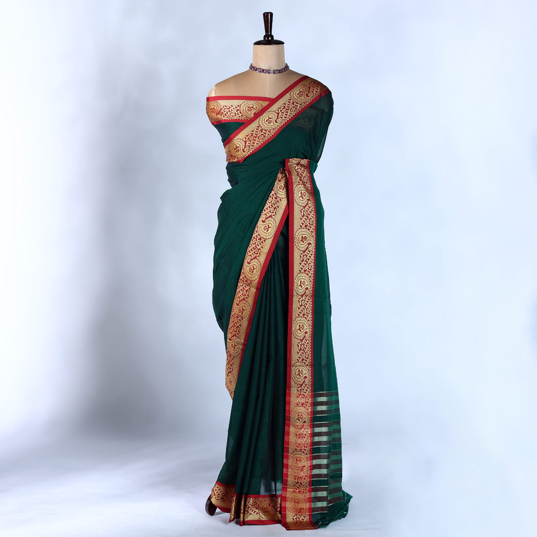 Dark Green Mangalagiri Cotton Saree for Women | Festive Summer Collection | Jeyachandran - Full View