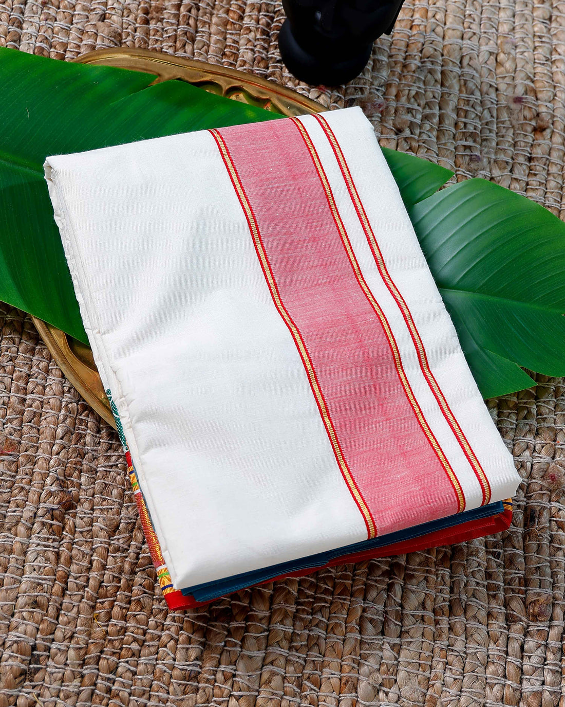 Men’s Cotton Dhoti with Red Colour Border - White