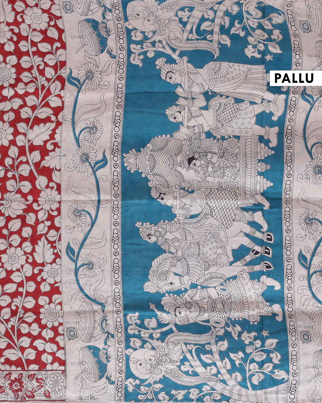 Handloom Kalamkari Cotton Saree with Traditional Floral & Leafy Motifs - Red