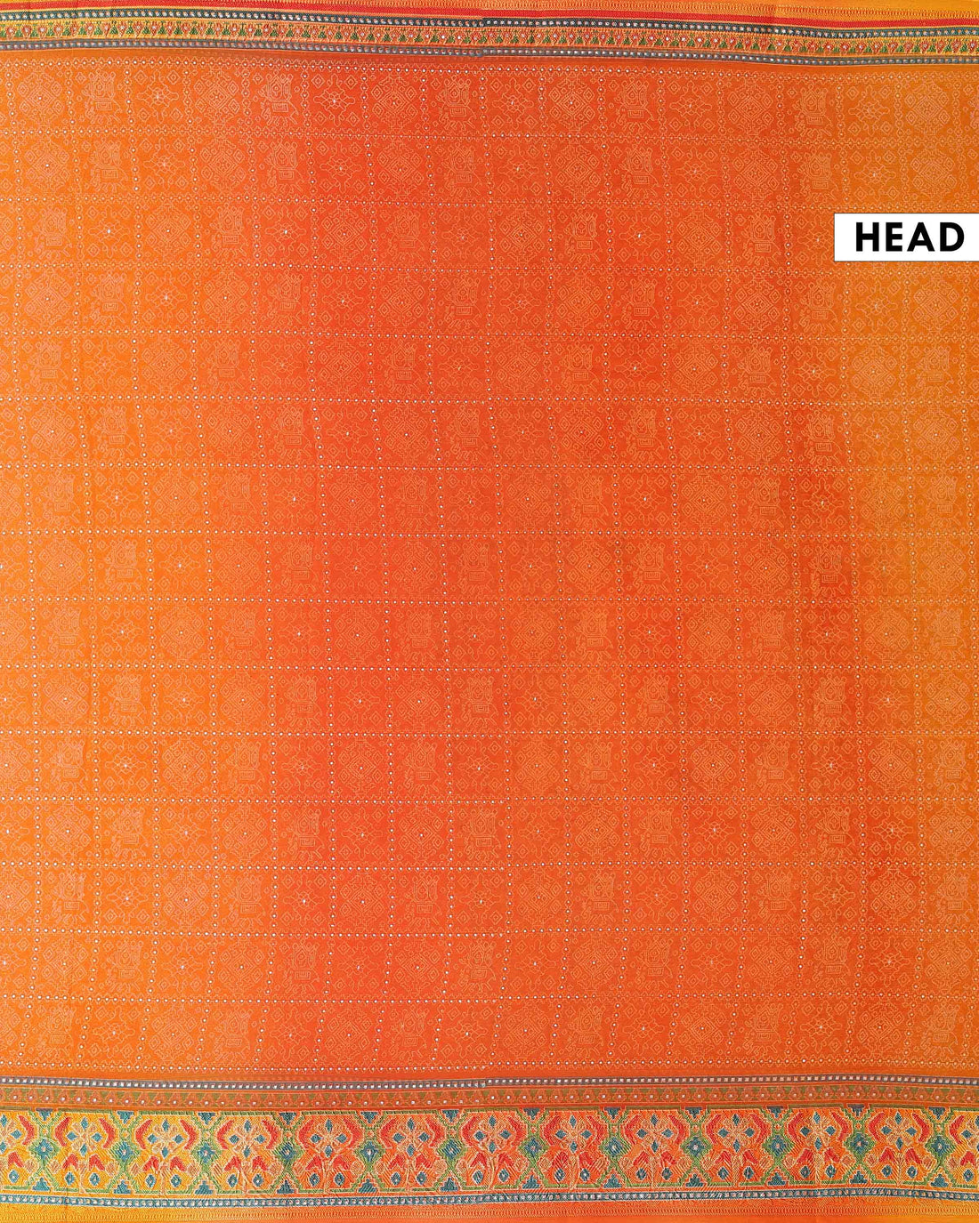 Elegant Lightweight Georgette Saree with Intricate Tribal Inspired Bandhani Motifs and Decorative Woven Border - Orange