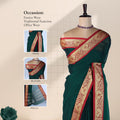 Red Mangalagiri Cotton Saree With Ornate Gold Zari Border And Red Contrast Edge -  Draped Front View
