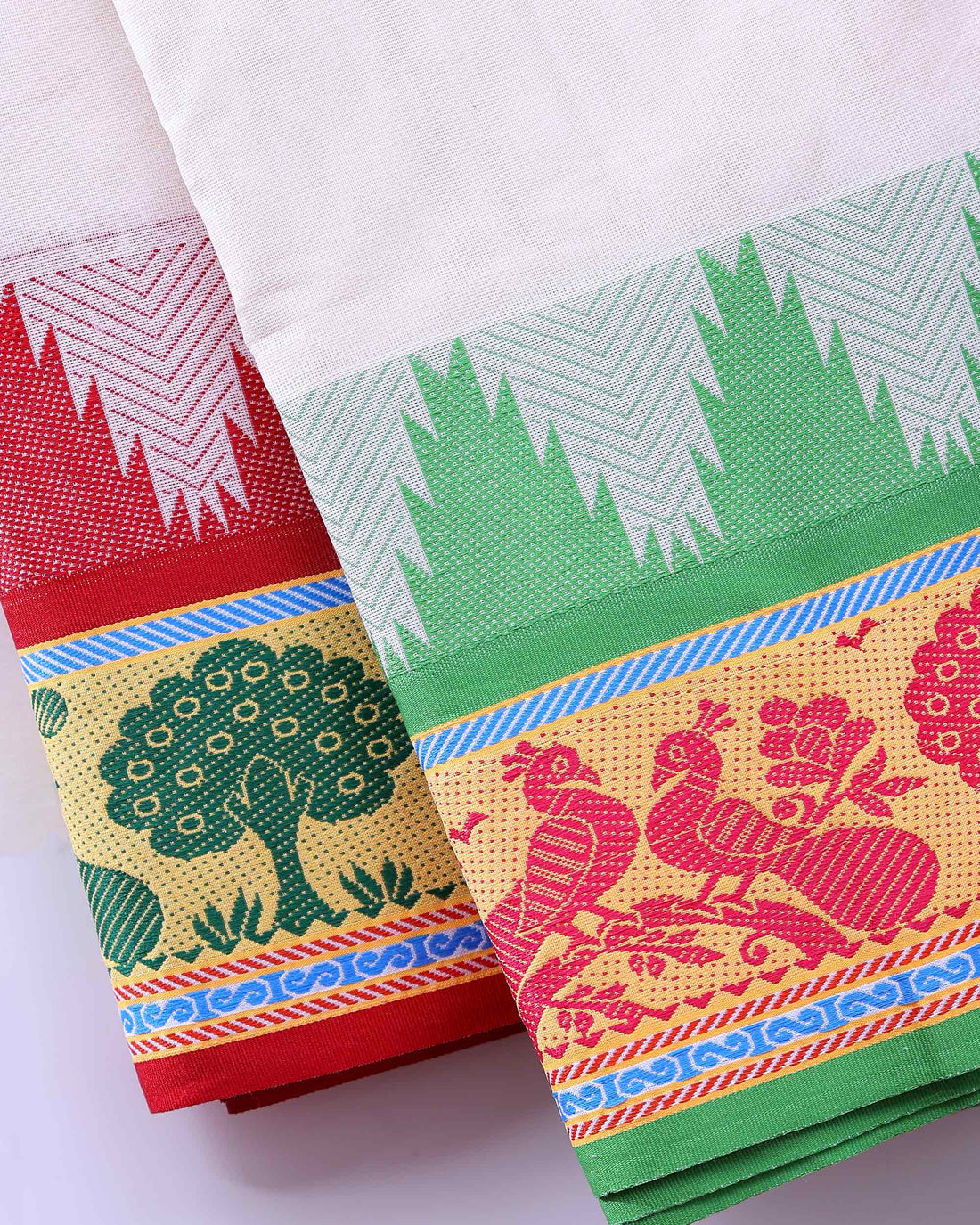 Traditional Men’s Handloom Cotton Dhoti  9*5 Meter with Elegant Multi Border - Off White