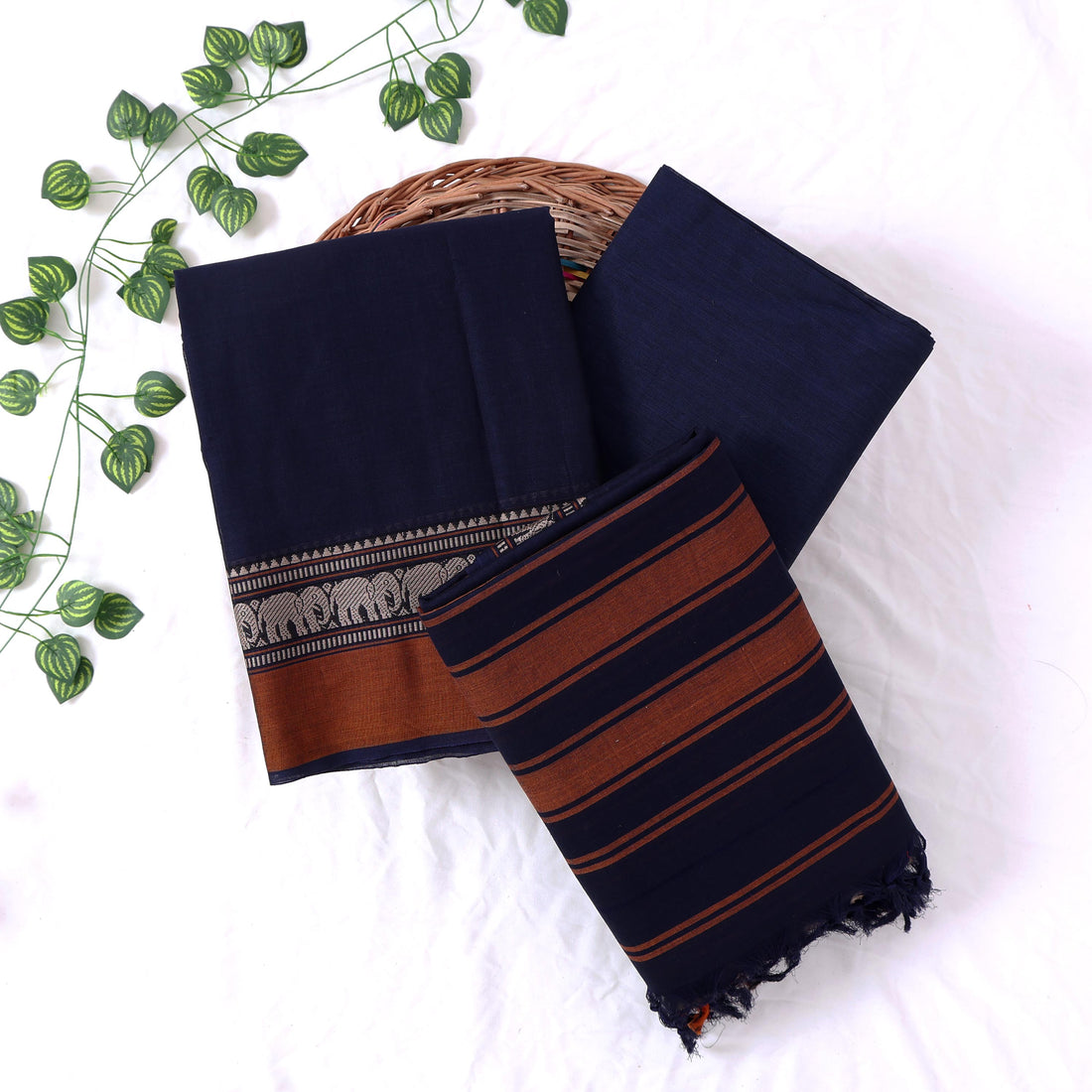 Navy Blue Cotton Unstitched Salwar Material for Women | Ethnic Summer Collection | Jeyachandran - Full View